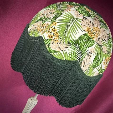 Cream Green Tropical Palm Leaf Dome Fabric Lampshade