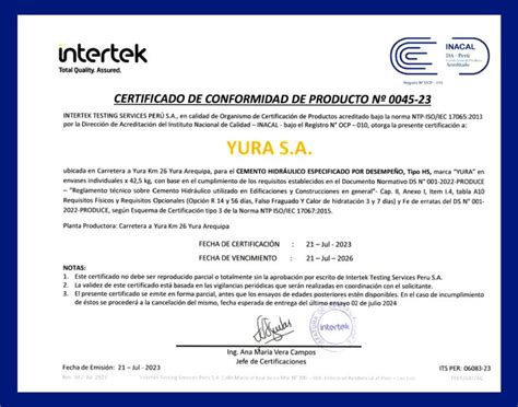 Cemento Yura obtiene la Certificación total de sus Productos Cemento YURA