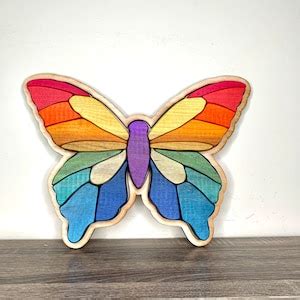 Wooden Rainbow Butterfly Puzzle, Chunky Blocks Puzzle, Nature Building ...