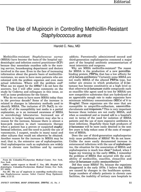 The Use Of Mupirocin In Controlling Methicillin Resistant Staphylococcus Aureus Infection