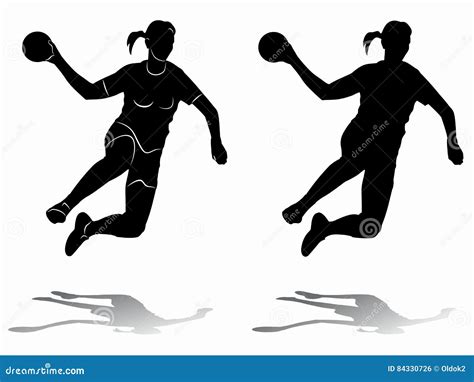 Silhouette Woman Handball Player Vector Drawing Stock Vector