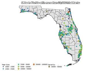 Map Of Large Cities In The State Of Florida Ranked By Population