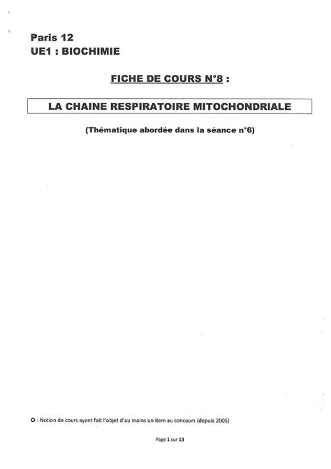 08 La Chaîne Respiratoire Mitochondriale Paris 12 Ue1 Biochimie