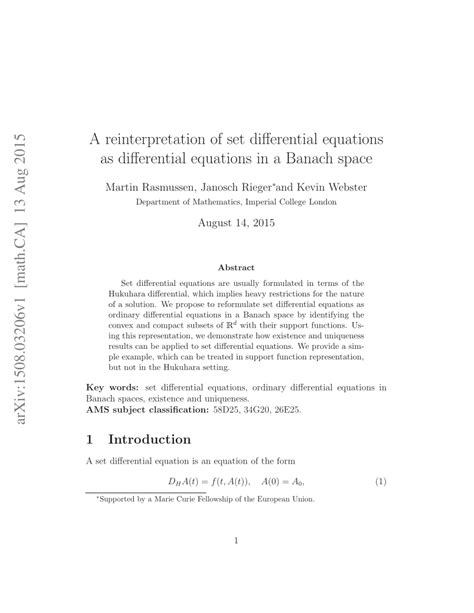 PDF A Reinterpretation Of Set Differential Equations As Differential