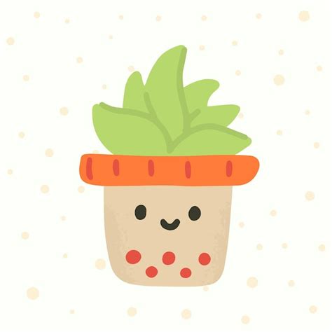 Premium Vector Cute Illustration Of Potted Plant With Face In Hand