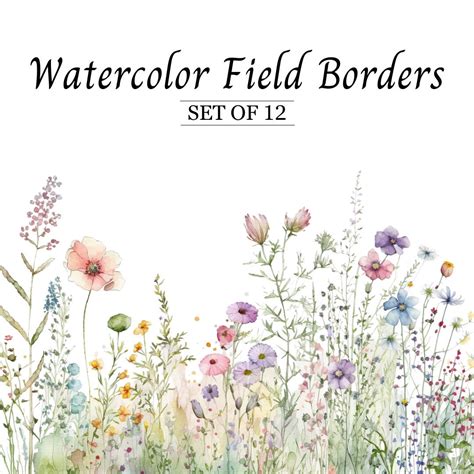 Watercolor Floral Border Clipart Wildflower Field Of Flowers Wedding