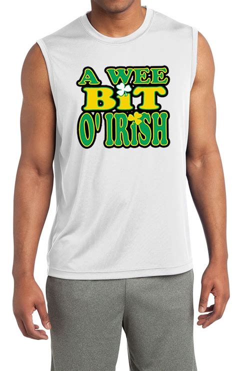 Mens Shirt A Wee Bit Irish Shamrock Sleeveless Moisture Wicking Tee A