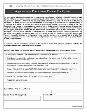 Fillable Online Unr BApplicationb For Practicum At Place Of Employment