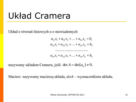 Ppt Macierze Wyznaczniki Odwracanie Macierzy I Wzory Cramera