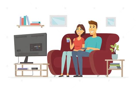 Couple Watching Tv Vector Illustration