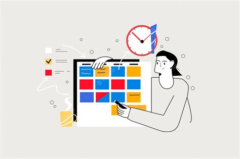 Premium Vector | Daily planner line concept with people scene in the flat cartoon design