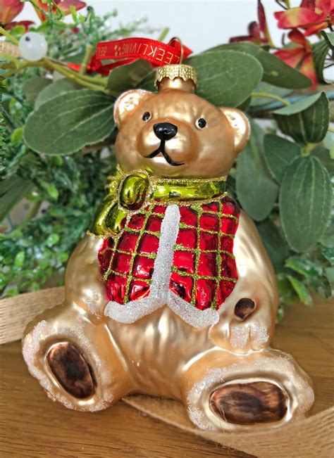 Belleek Living Teddy Bear Glass Ornament Blarney