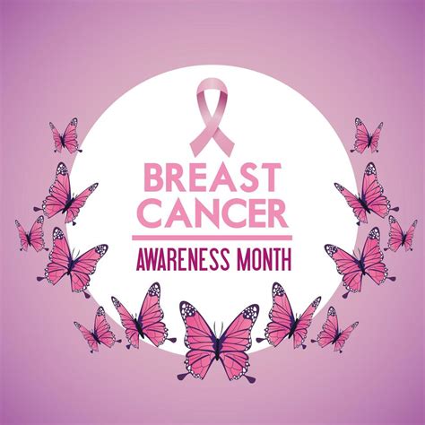 Breast Cancer Awareness Month Campaign Poster With Butterflies And Ribbon Circular Frame 2524145