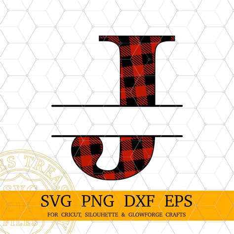 Buffalo Plaid Letter J Split Monogram Svg Christmas Monogram Svg