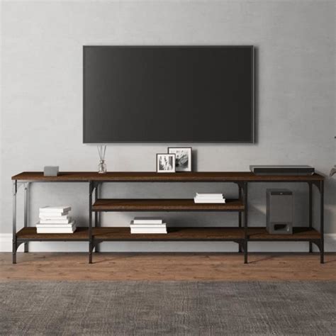 FDIT Meuble TV chêne marron 161x35x45 cm bois d ingénierie et fer