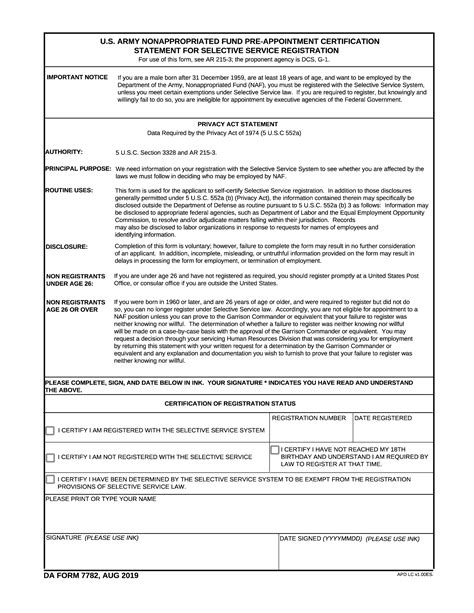 DA Form 7782 U S Army Nonappropriated Fund Pre Appointment