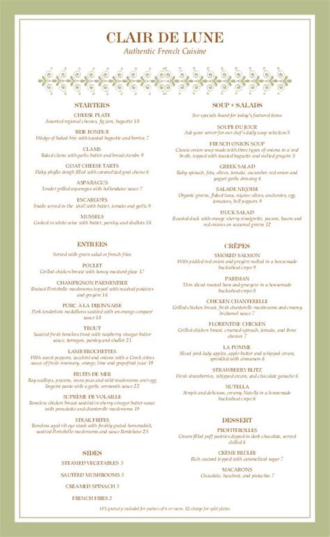 Fancy French Menu Restaurant Menu Template French Cafe Menu Menu