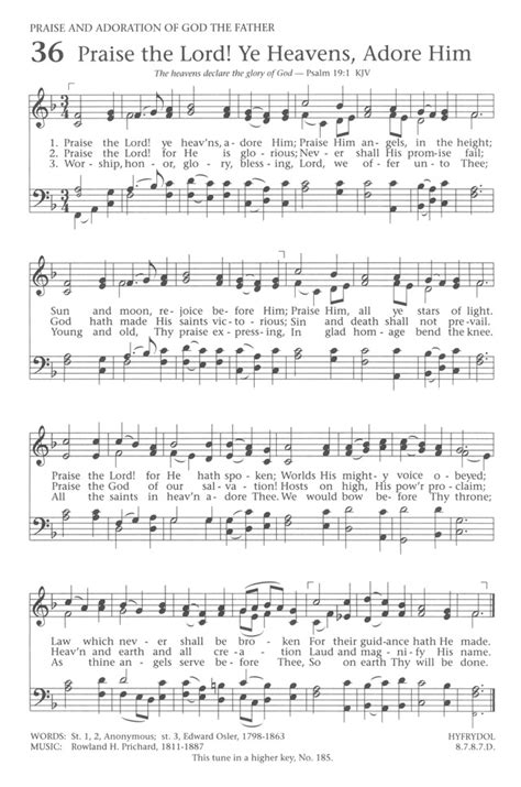 Baptist Hymnal 1991 36 Praise The Lord Ye Heav Ns Adore Him