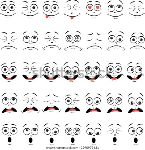 Cartoon Faces Expressions Vector Set Stock Vector (Royalty Free ...