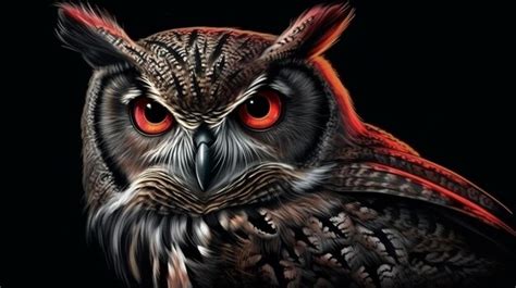 Premium Ai Image Black Owl With Red Eyes On A Black