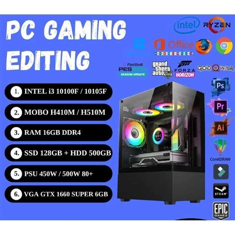 Jual PC Gaming Komputer Rakitan I3 10105f Ram 16GB Ssd 128GB Hdd 500