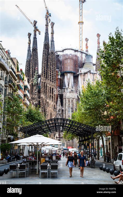 Famous Basilica Y Templo Expiatorio De La Sagrada Familia At The End Of