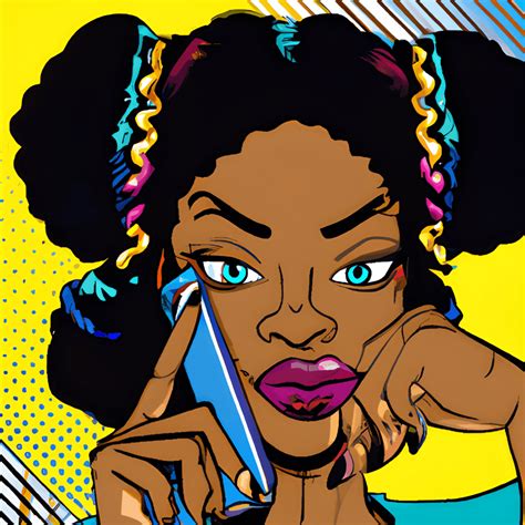 Beautiful Teen Black Girl Pop Art Cartoon On The Phone · Creative Fabrica