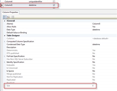 Understanding Column Properties For A Sql Server Table