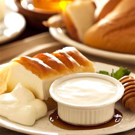 Premium AI Image | turkish creamy dairy kaymak honey and bread on a breakfast plate