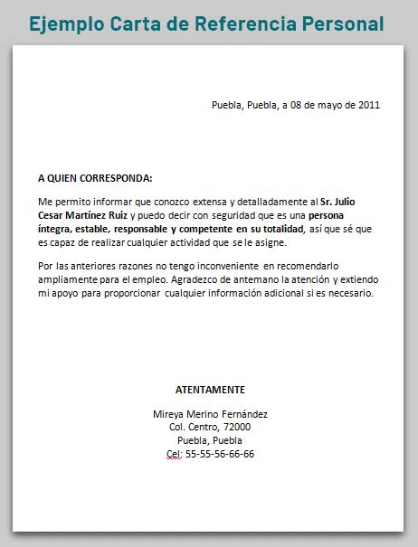 Modelo De Carta De Referencias Personales Formato Referencia Personal