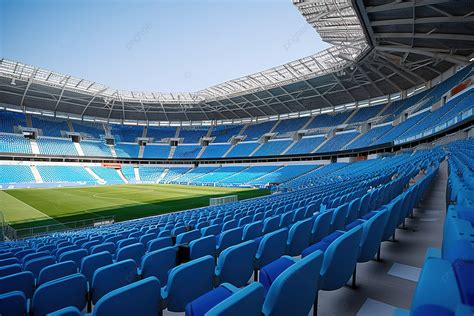 Inside A Stadium With Blue Chairs And Seats Background, Architecture ...