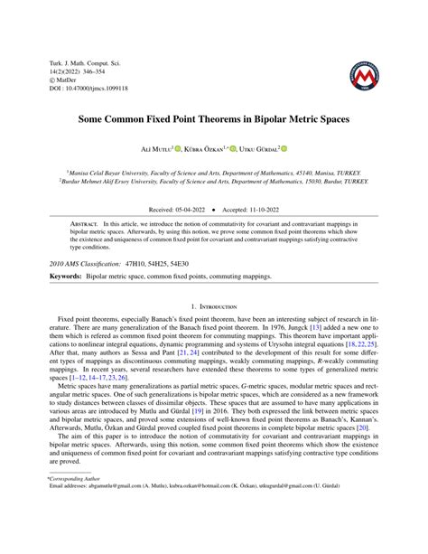 Pdf Some Common Fixed Point Theorems In Bipolar Metric Spaces