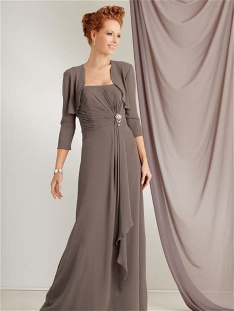 Elegant Strapless Floor Length Grey Chiffon Mother Of The Bride Dress