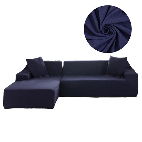 Deep Blue L Shape Sofa Covers For Living Room Multi Size Knitted