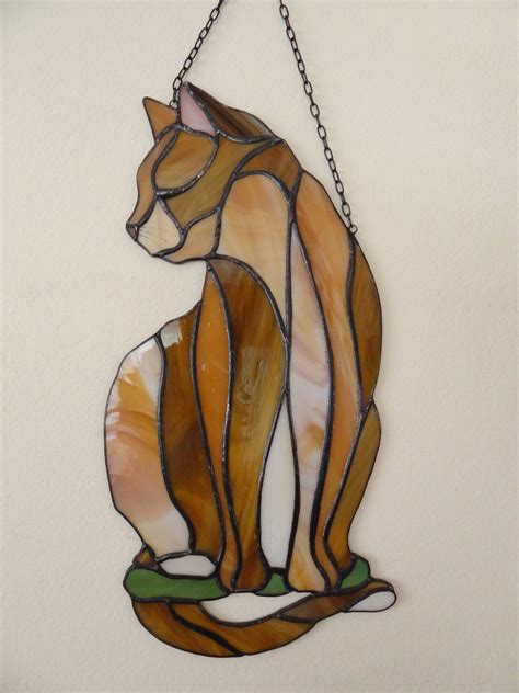 Ginger Cat Stained Glass Suncatcher Shaggy Cat Lover T Wall Etsy Canada