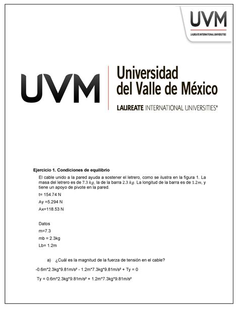 ACTIVIDAD 5 FISICA UVM Campus Cumbres De Blackboard Ejercicio 1