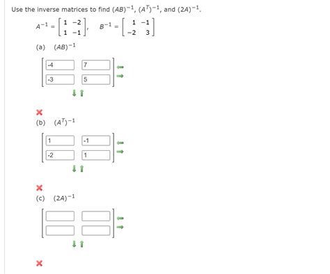 Solved Use The Inverse Matrices To Find Ab −1 At −1 And