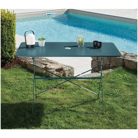 Venise Table De Jardin Pliante Places Bleu Canard