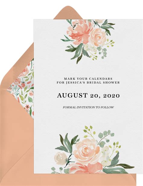 Rustic Save The Dates Peach Blooms Black Bridal Shower Greenvelope