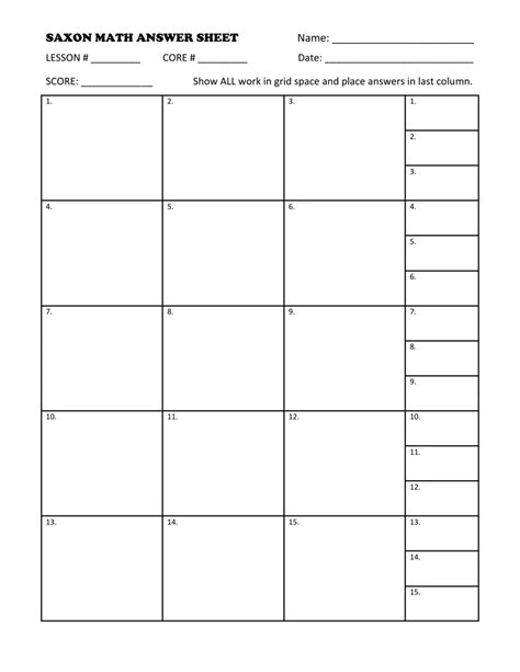 Printable Saxon Math Homework Paper