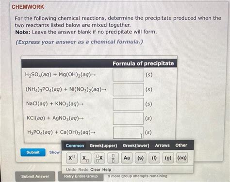 Solved For the following chemical reactions, determine the | Chegg.com 