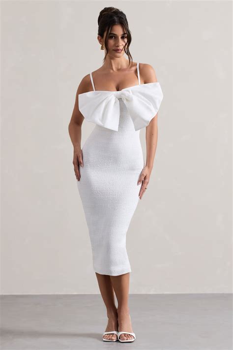 Love Poem White Bodycon Midi Dress With Oversized Bow Club L London Usa