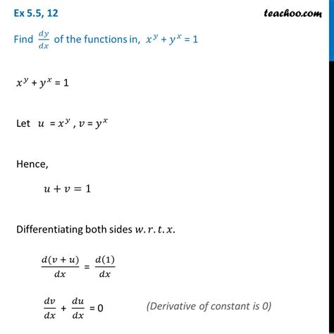 Ex 5 5 12 Find Dy Dx Xy Yx 1 Class 12 Cbse Ncert