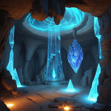 Premium AI Image Glowing Crystals In A Cave