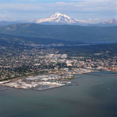 Bellingham Aerial View With Mt Baker Western Washington