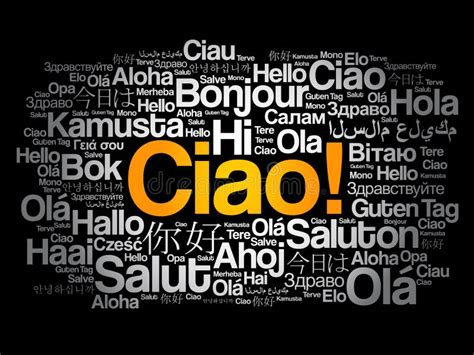 Ciao Hola Saludo En La Nube De Palabras En Italiano Stock De