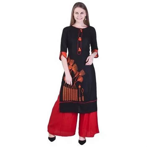 Party Wear Straight Printed Rayon Kurti Size S Xxl Handwash At Rs