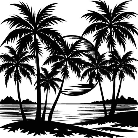 Black Palm Tree Set Illustration On White Background Silhouette Art