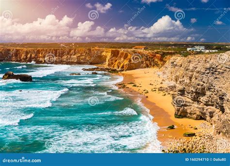 Panorama View of Praia Do Tonel (Tonel Beach) in Cape Sagres, Algarve ...