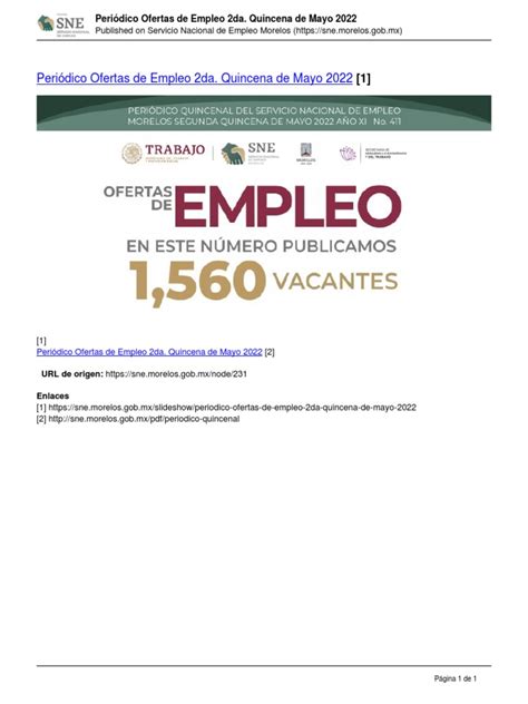 Servicio Nacional De Empleo Morelos Periodico Ofertas De Empleo 2da